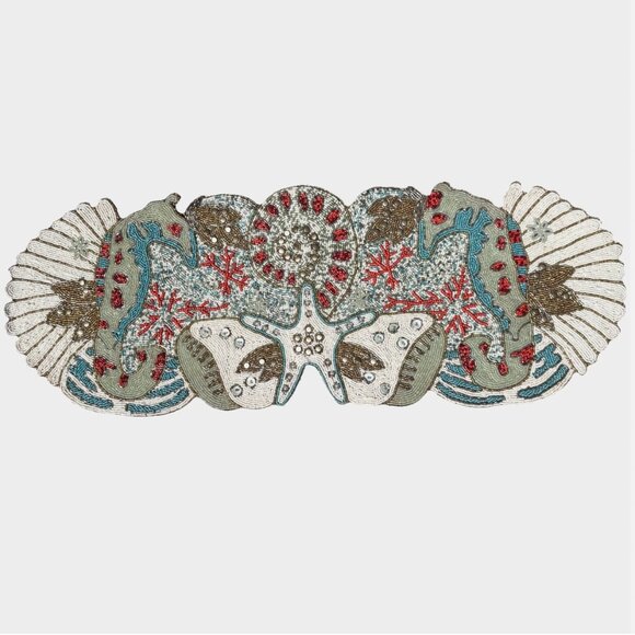 Beaded Starfish Seashell Shells Starfish Coral Reef Table Runner Ocean Beach 36" - Picture 1 of 10